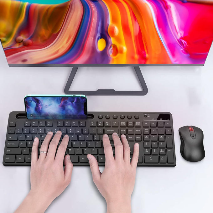 MARVO Wirelss Keyboard and Mouse Combo with Phone Holder, Full-Size, Black