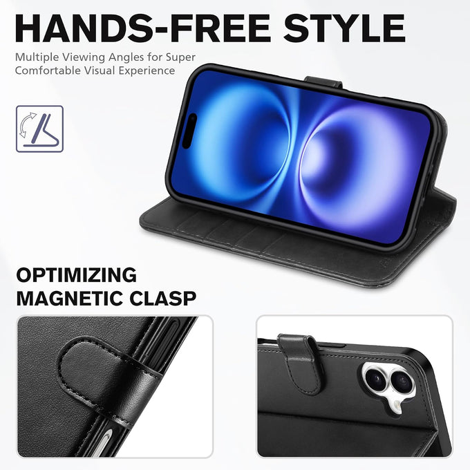 TUCCH Wallet Case for iPhone 16 (6.1") 2024, 4 Card Holders, Black