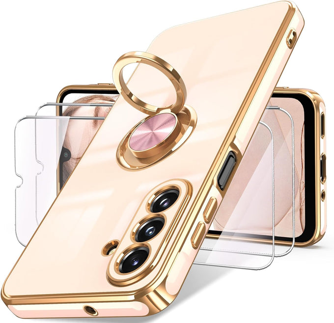 Dretal Plated Gold Edge Rotate Kickstand Case for Samsung Galaxy A16-Purple