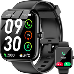 Smart Watch with Alexa Built-in, 1.83" HD Touchscreen Fitness Tracker, Bluetooth Notifications, IP68 Waterproof, 120+ Sport Modes, 24/7 Heart Rate & Sleep Monitor for iPhone Android iOS (Black)