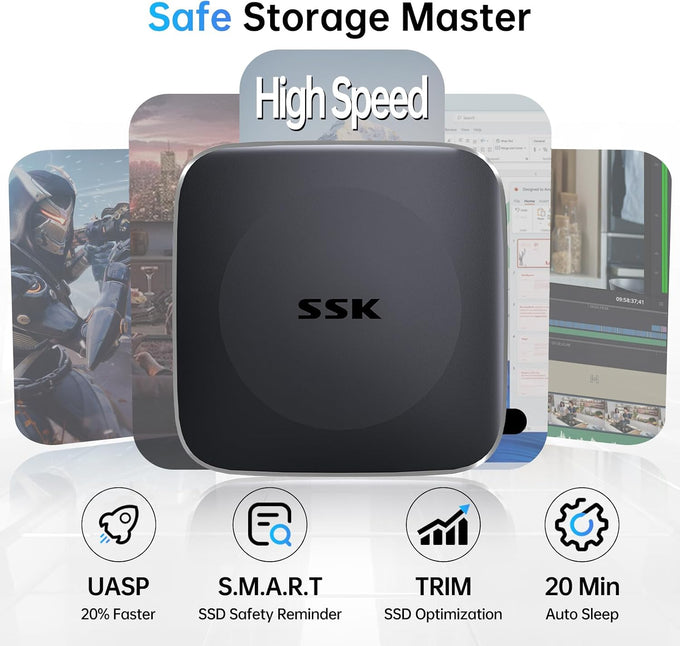 SSK External Hard Drive 256GB up to 550MB/s Portable SSD with USB C+A Cable