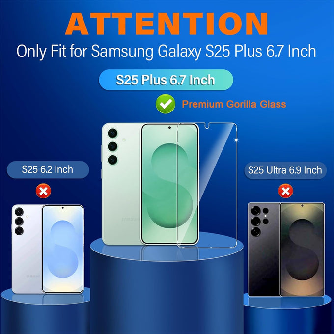 firtstnow 3 Pack for Samsung Galaxy S25 Plus Screen Protector Tempered Glass + 3 Pack Camera Lens Protector, Military Grade Shatterproof, 9H Hardness, Fingerprint Unlock, Case Friendly 6.7 Inch