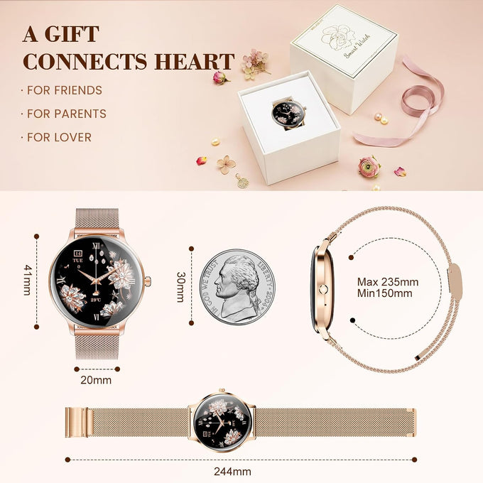 WalkerFit Smart Watch for Women Android/iPhone, 1.32" Curved AMOLED 2 Bands