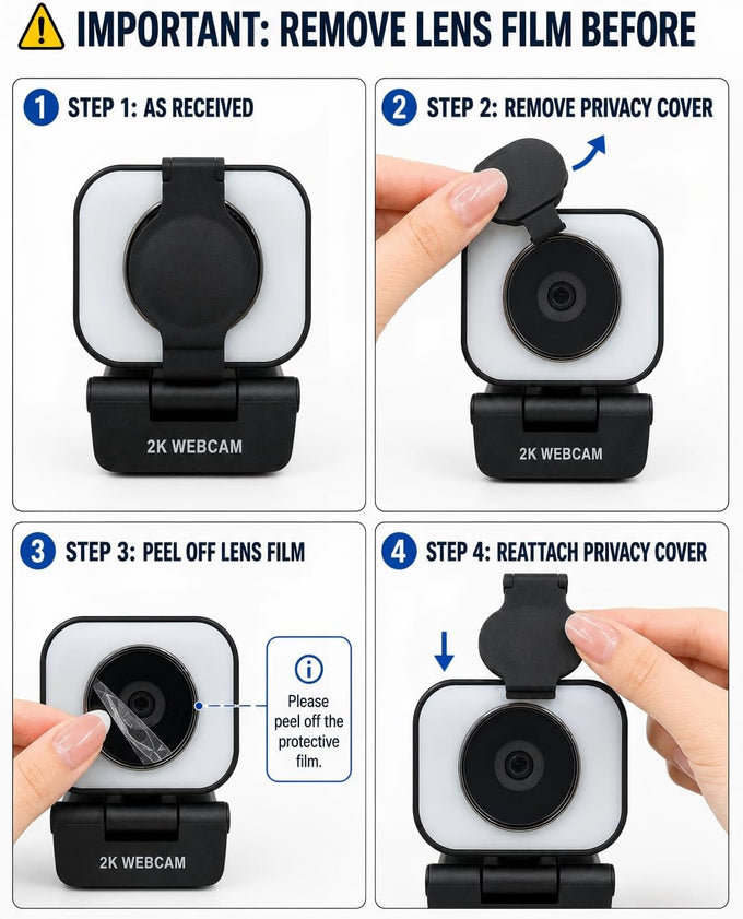 Atatat 2K Webcam for PC with Light, Microphone, Privacy Cover