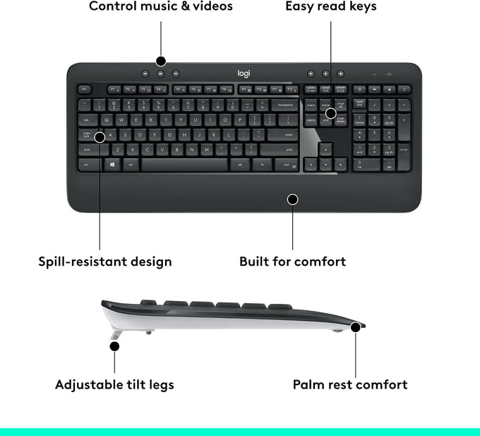 Logitech MK540 Full Size Advanced Wireless Keyboard and Mouse Combo