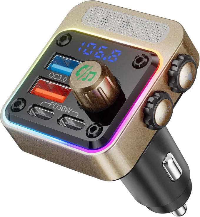 Nulaxy 54W Bluetooth 5.3 Car Adapter, FM Transmitter 4-Port Fast Charging