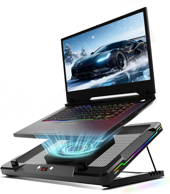 DEPGI Laptop Cooling Pad, Laptop Cooler Stand with 5.5" Movable Fan Easy to Clean, 10 RGB Light Modes, Auto Temp Sensor & 3-Speed Manual Control, Ultra Quiet ≤40dB for 14–17.3 Inch Laptops
