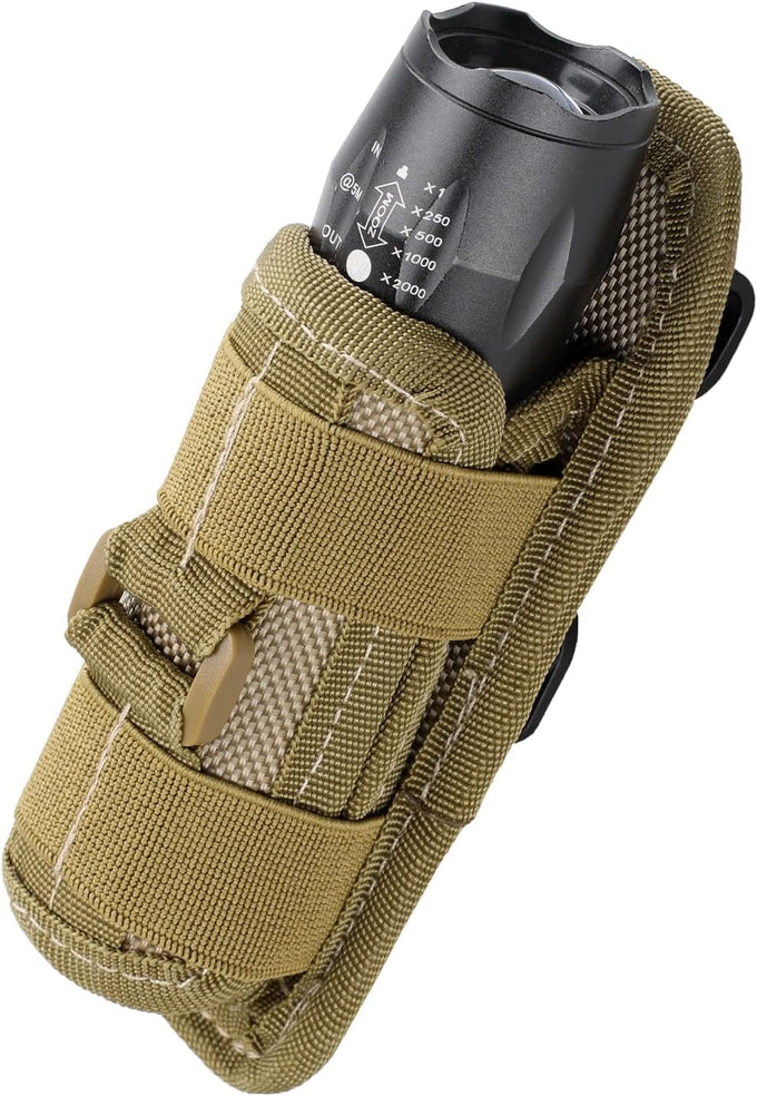 LIVANS Tactical Flashlight Pouch Holster, Rotatable Flashlight Holder Belt Clip Tactical Torch Carry Case with 360 Degree Carabiner Reel Clip
