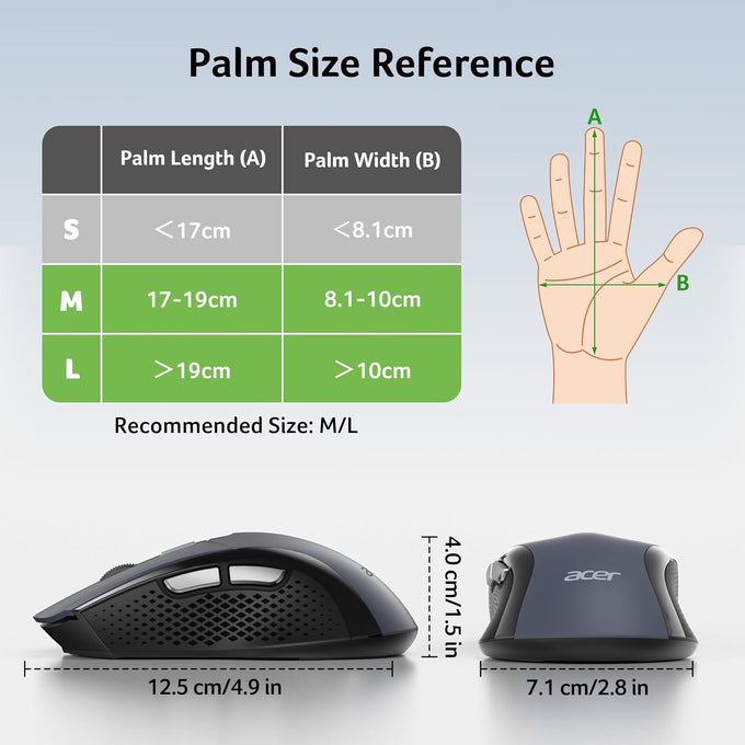 Acer Wireless Mouse for Laptop, 2.4GHz Computer Mouse 5 Adjustable 4000 DPI