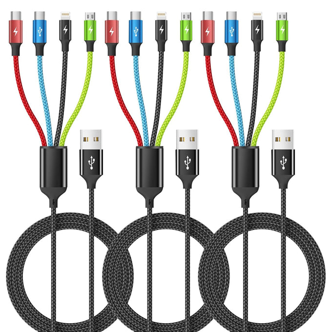 4 in 1 Multi Charging Cable, 2 Pack 5FT Charging Cords for Multiple Devices