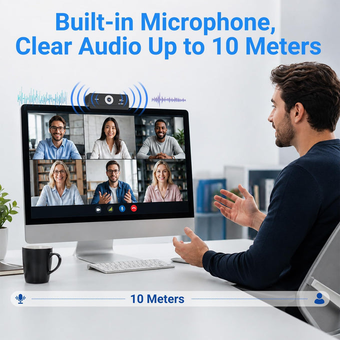 1080P HD Webcam Built-in Microphone Auto Light Correction USB Computer Camera Plug and Play for Zoom Teams Streaming Video Calling