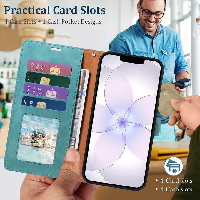 Wallet Case for iPhone 17e 6.1", RFID Blocking Card Holder, Green