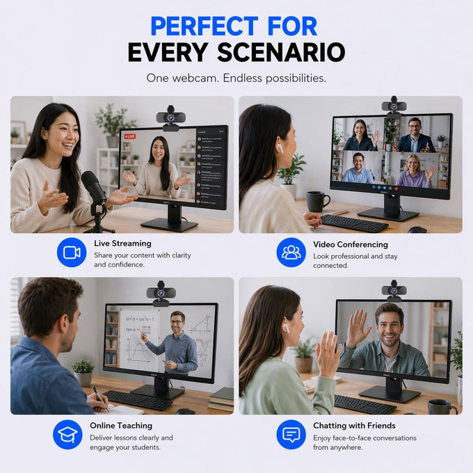 C26 1080P Webcam with Microphone USB Computer Camera USB-A-USB-C Adapter