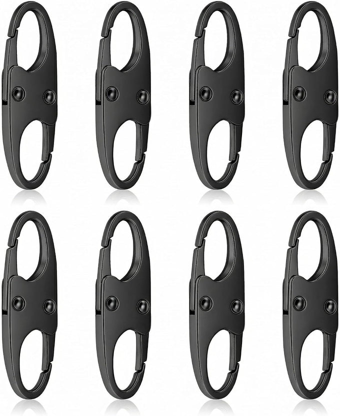 8 Pcs Anti-Theft Small Carabiner Clip, Double Opening Zipper Pull Replacement, Elegant Zinc Alloy Zipper Clips for Backpacks, Luggage, Duffel Bags, Travel Essentials - 4 Silver & 4 Gunmetal