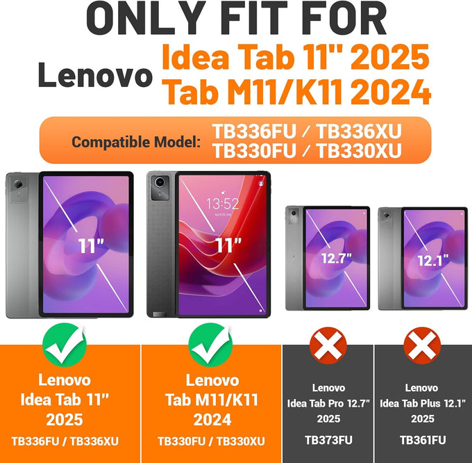 SEYMAC stock Tablet Case for Lenovo Idea Tab 11'' / M11 (TB336FU/TB330FU) 11 inch Drop-Proof Protection Cover with 360° Rotate Stand & Strap [Pen Holder] & Screen Protector 2025/2024, Black