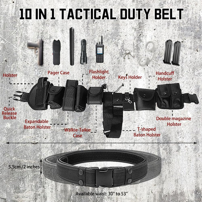 10-in-1 Tactical Modular Duty Belt w/Pouches for Law Enforcement