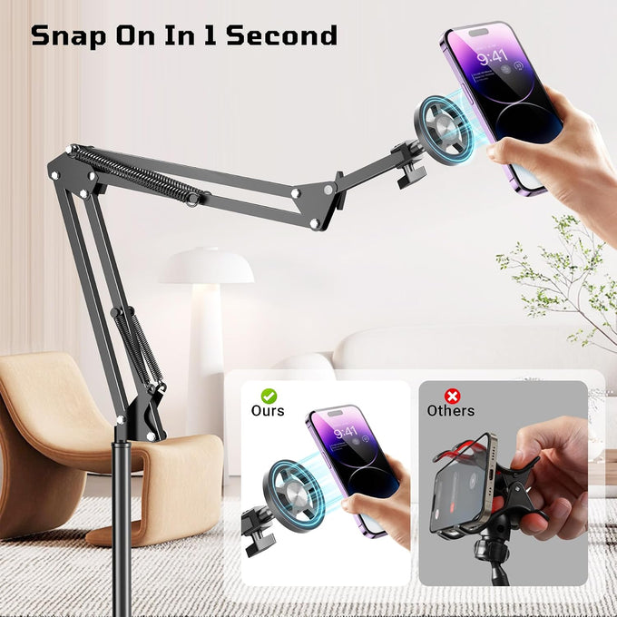 Kefotic Floor Magnetic Phone Holder for Bed Laying Down, Adjustable Bedside Phone Stand for iPhone Magsafe, Headboard Cell Phone Mount for Reading