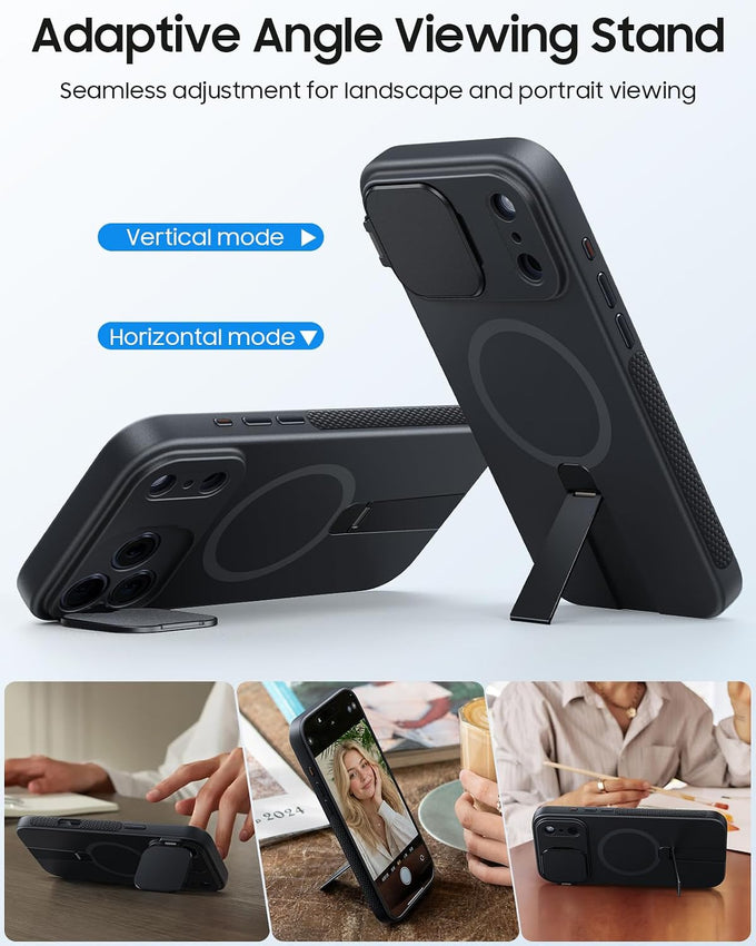 VOFATA for iPhone 18 Pro Max Case/iPhone 17 Pro Max Case with Camera Cover Protection, Fit for Magsafe, Dual Stands, Mil-Grade Drop Tested, Camera Control Button, Magnetic Silky Phone Case, Black