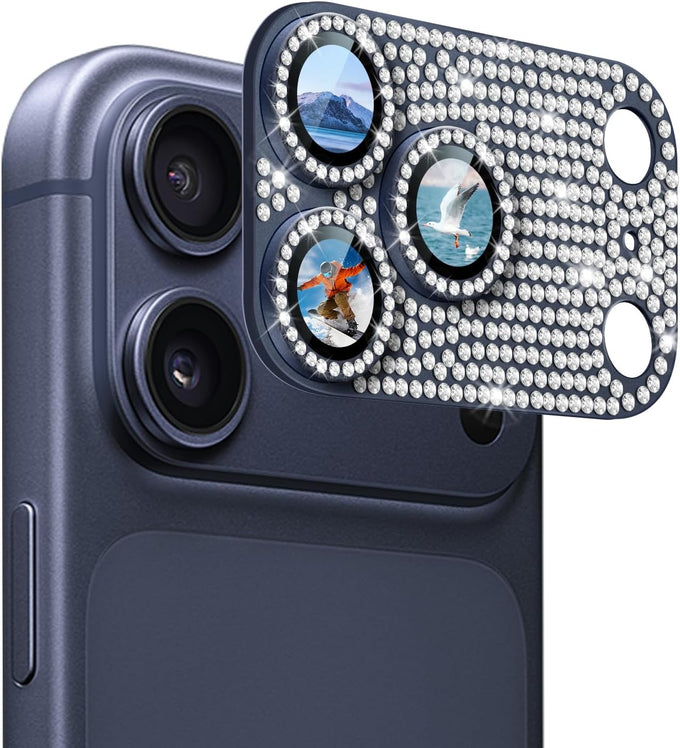 1 Pack Compatible for iPhone 17 Pro Max Camera Lens Protector Glitter, Bling Diamond Ring Anti-scratch 9H Tempered Lens Cover Easy Installation iPhone 17 Pro Max Lens Protector-Diamond Orange