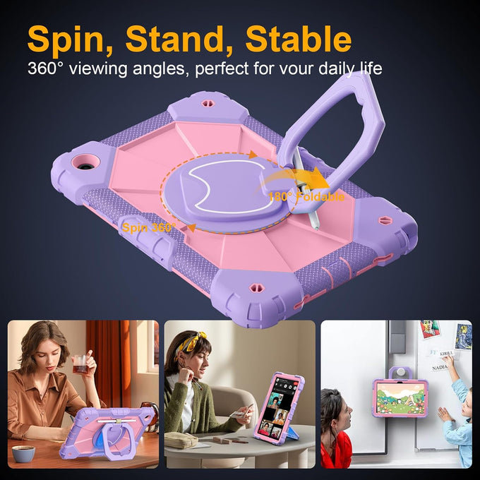Case for Samsung Galaxy Tab A11+ Plus/A9+ 11 Inch 2025/2023,Ubearkk Case for Samsung Galaxy A9 Plus/A11+ Tablet case with Screen Protector 360 Rotating Stand Shoulder Strap Pen Holder, Purple Pink