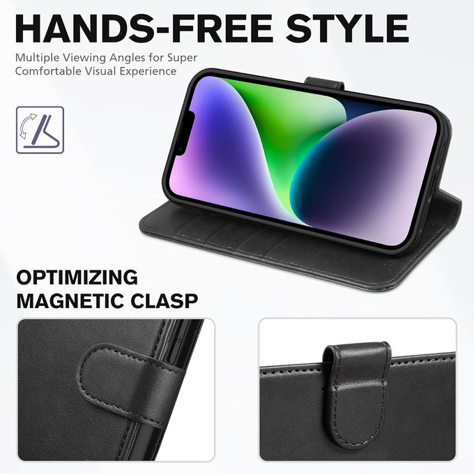 TUCCH Wallet Case for iPhone 14 (6.1") 2022, 4 Card Holders, Black