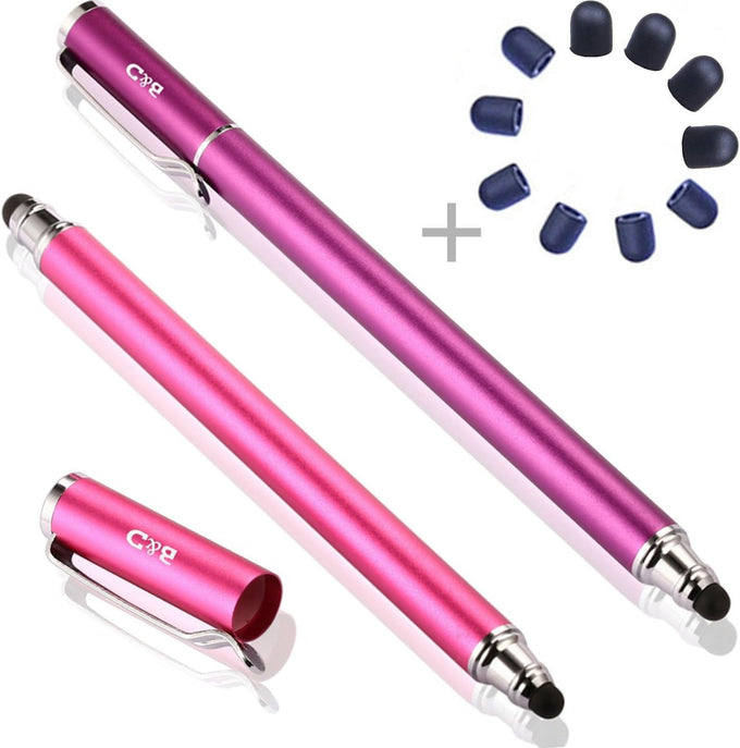 (2 Pcs) [New Upgraded][0.18-inch Small Tip Series] 2-in-1 Stylus/Styli 5.5-inch L with 10 Replacement Rubber Tips -Purple/Pink