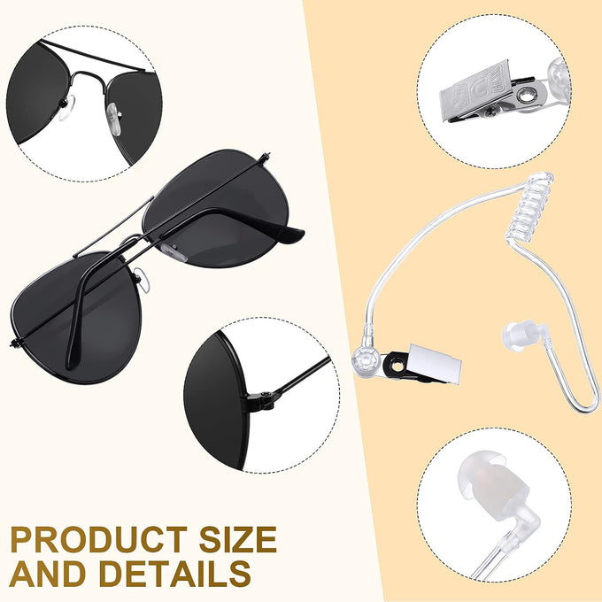 6 Pcs Secret Service Security Guard Hat Sunglasses Costumes Cosplay Set