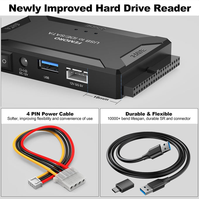 Hard Drive Reader USB 3.0 & Type C to SATA IDE Adapter, Data Recovery Kit