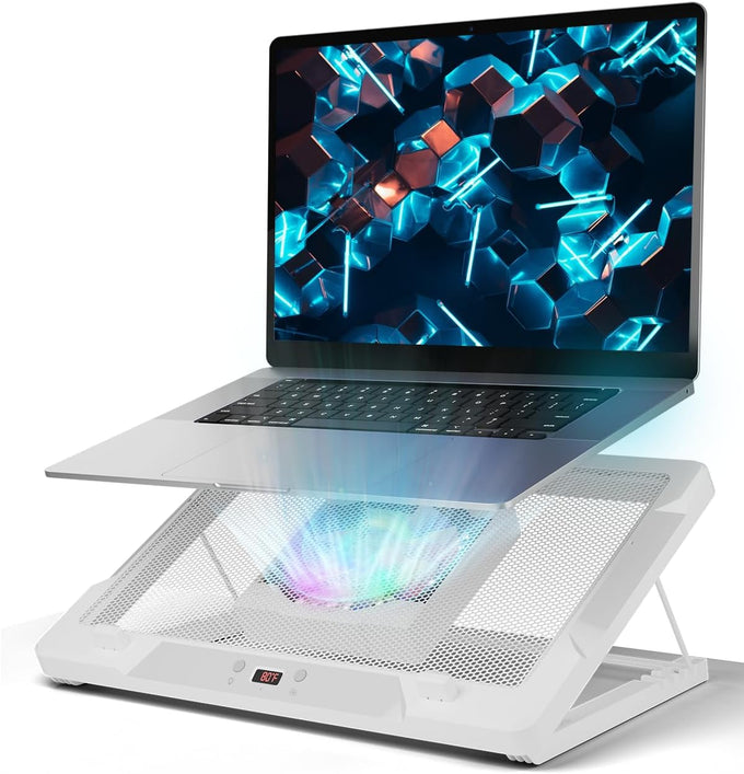 DEPGI Laptop Cooling Pad, Laptop Cooler Stand with 5.5" Movable Fan Easy to Clean, 10 RGB Light Modes, Auto Temp Sensor & 3-Speed Manual Control, Ultra Quiet ≤40dB for 14–17.3 Inch Laptops