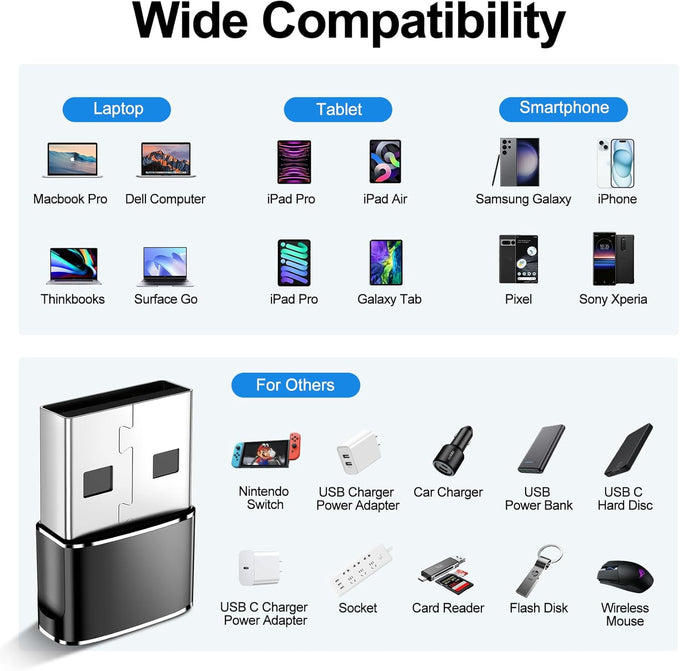 𝟒𝐏𝐚𝐜𝐤 𝐔𝐩𝐠𝐫𝐚𝐝𝐞𝐝 USB to USB C Adapter,Type-C Female to A Male Charger Converter for iPhone 18 Charger,iWatch Ultra SE 9 10,iPhone 17 Pro Max 16 15 14,Samsung S25,AirPods,iPad,Car,Xbox