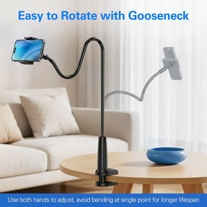 MAGIPEA Gooseneck Phone Holder for Bed, 30in Flexible Overhead Cell Phone Mount for Desk, Hands-Free Viewing Clamp Stand Compatible with iPhone 17 16 15 Pro Max and 3.5-7" Devices