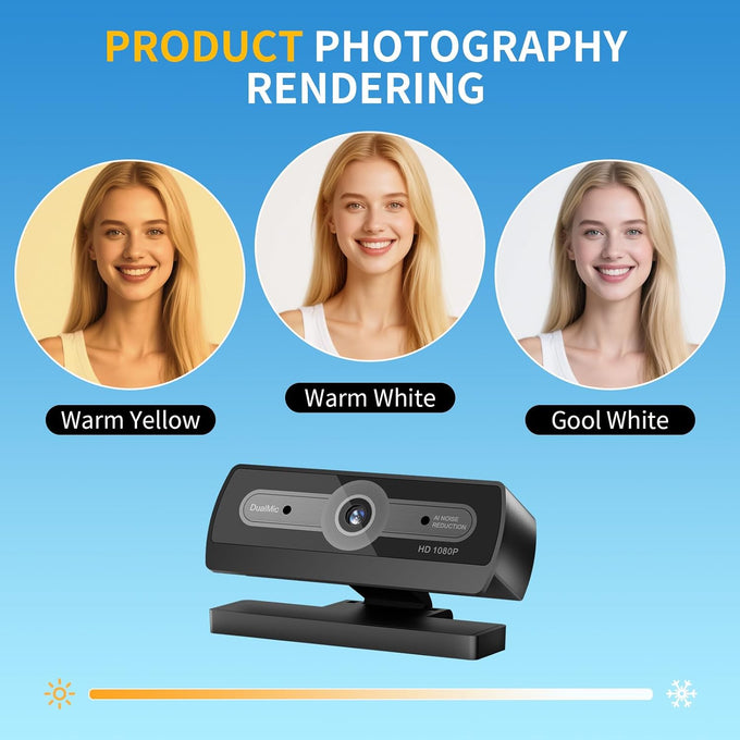 1080P Webcam with Microphone, USB Computer Camera for PC Full HD Web Cam for Desktop Computer Auto Light Adjustment Streaming Camera Plug and Play Noise Cancelling Webcam for Windows & Mac