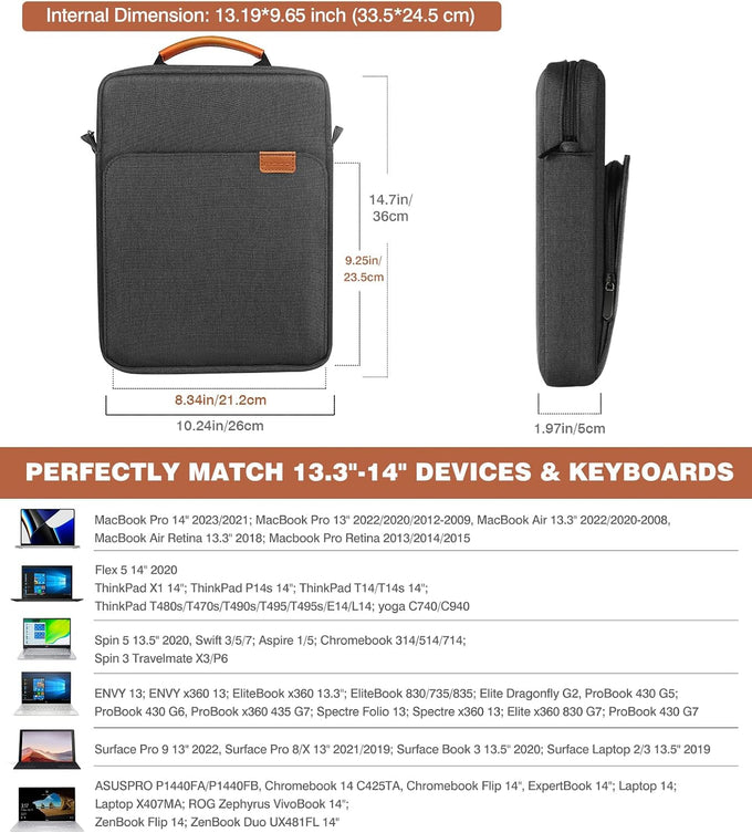 MoKo 13.3-14 Inch Laptop Sleeve Carrying Bag with Shoulder Strap & Handle