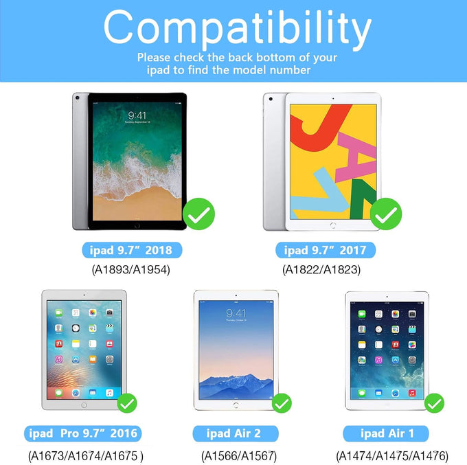 Qularlans Screen Protector for iPad 9.7 (6th/5th Gen), iPad Air 1/2, iPad Pro 9.7, 2-Pack Tempered Glass, 9H Hardness, Anti-Fingerprint, Apple Pencil & Case Friendly