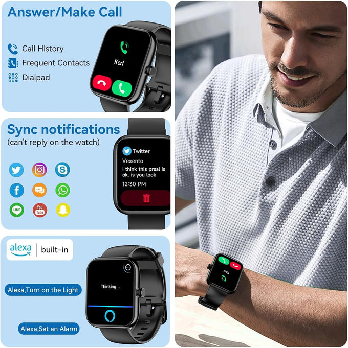 Smart Watch with Alexa Built-in, 1.83" HD Touchscreen 2026 Fitness Tracker with Bluetooth Fitness Watch Heart Rate/Sleep Monitor, 120+ Sport Modes, IP68 Waterproof, Smartwatch for Android iOS (Black)
