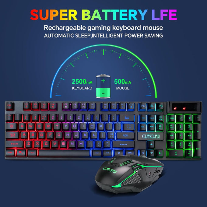 CHONCHOW USB Wireless Gaming Keyboard and Mouse Combo, RGB Backlit, 2.4GHz