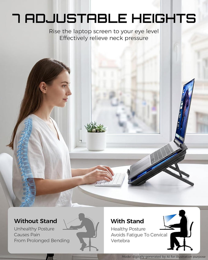 Laptop Cooling Pad for 12-17.3 Inch Laptops, Slim Stand with 6 Quiet Fans