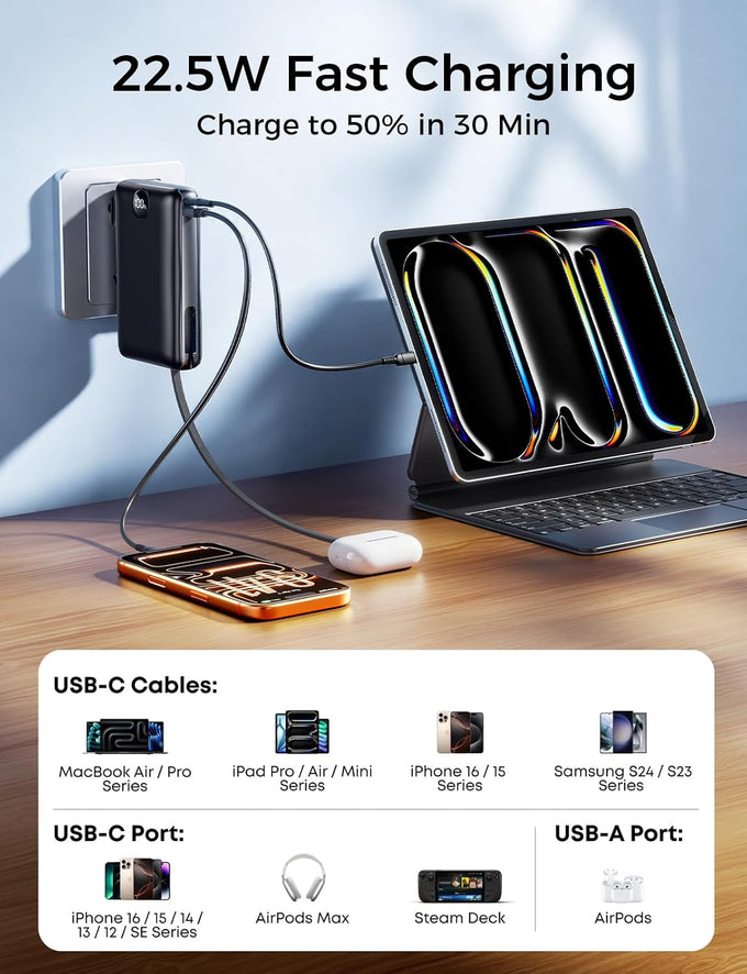 Portable Charger Power Bank 50000mAh Massive Capacity with Wall Plug Black
