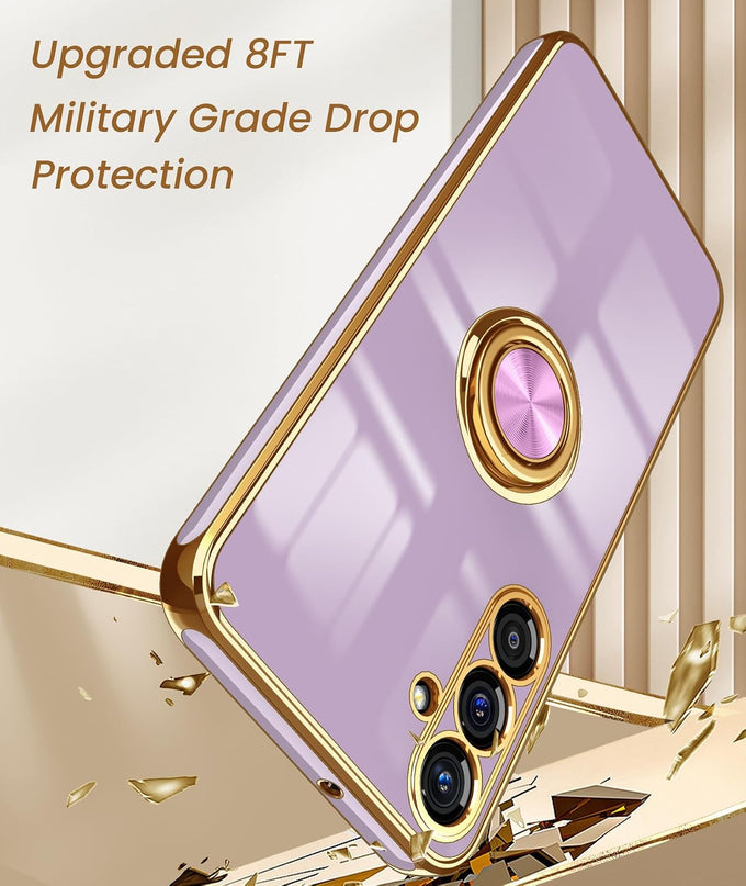 Dretal Plated Gold Edge Rotate Kickstand Case for Samsung Galaxy A16-Purple