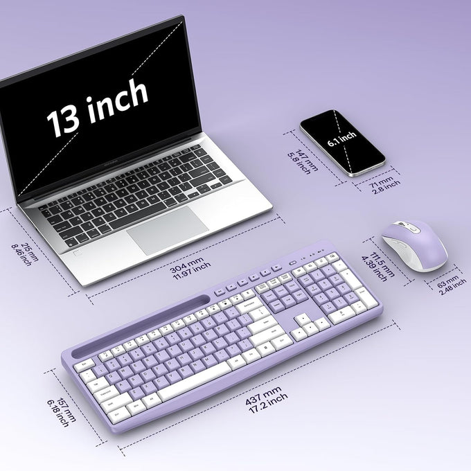 OMOTON Purple Wireless Keyboard and Mouse Combo, Built-in Phone Holder