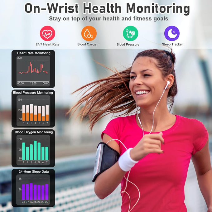 Fitness Tracker with 24/7 Heart Rate, Blood Oxygen, Sleep Tracker, 1.47''Waterproof Fitness Watch, Activity Tracker with Step Tracker for Women Men