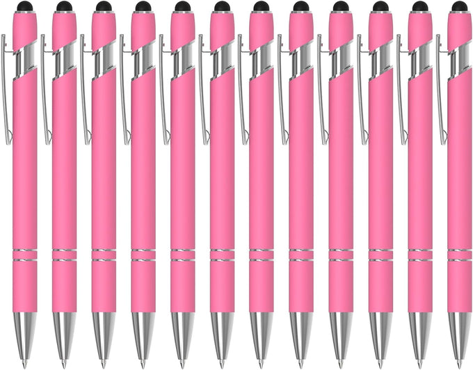 Actsun 12 Pack Black Stylus Pens, 2-in-1 Ballpoint Pen with Metal Stylus Tip for Touch Screens, 1.0 mm Black Ink Smooth Writing Pens for Office, School, Gift (12 PCS, Black)