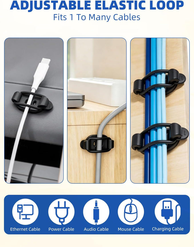 10 Pack Adhesive Cable Clips, Adjustable Cable Management Clips Black