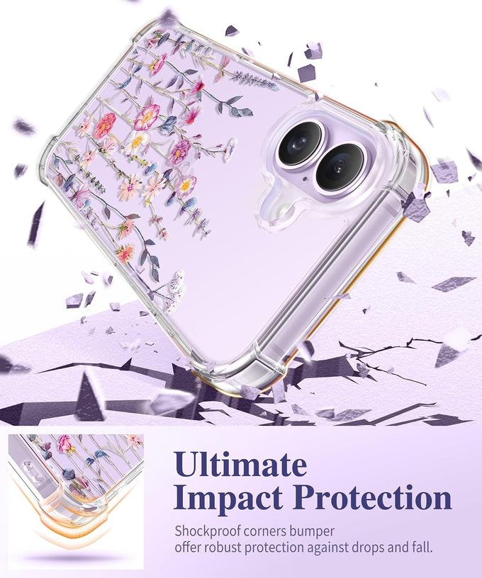 GVIEWIN for iPhone 17 Case Floral Clear Slim Women