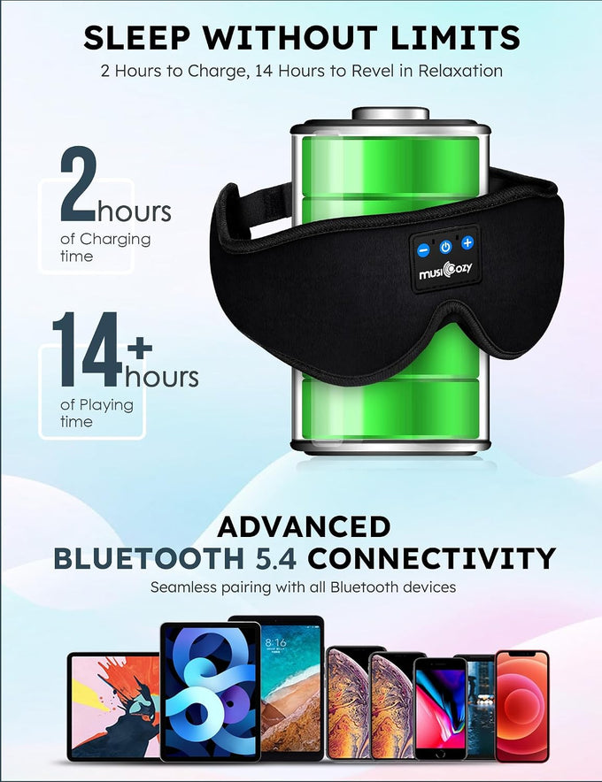 MUSICOZY Bluetooth 5.4 Sleep Headphones Sleeping Eye Mask Earbuds Headband