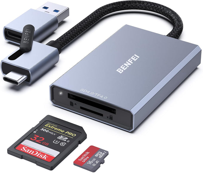 Memory Card Reader, BENFEI 4in1 USB 3.0 and USB-C to SD Micro SD MS CF Card Reader Adapter, 4 Cards Simultaneously Read and Write, Compatible with iPhone 15 Series, MacBook Pro/Air 2023, and More