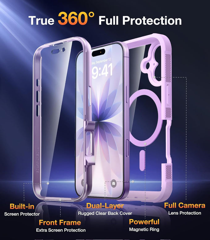 Diaclara Magnetic for iPhone 17 Case, Full Body & Screen Protector,Purple