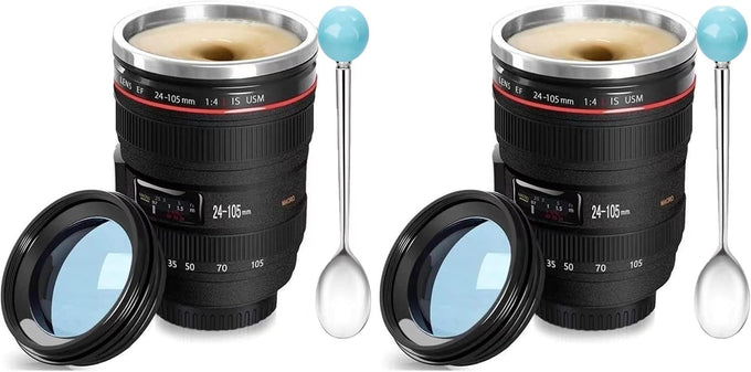 Chasing Y Camera Lens Coffee Mug -Thermal Tumbler Insulated Iced Cup with Spoon,13.5 OZ hot Coffee mug Gift for Him, Her,Mom,Dad Gifts, Photography, Friends,Camera accessories,Travel,School