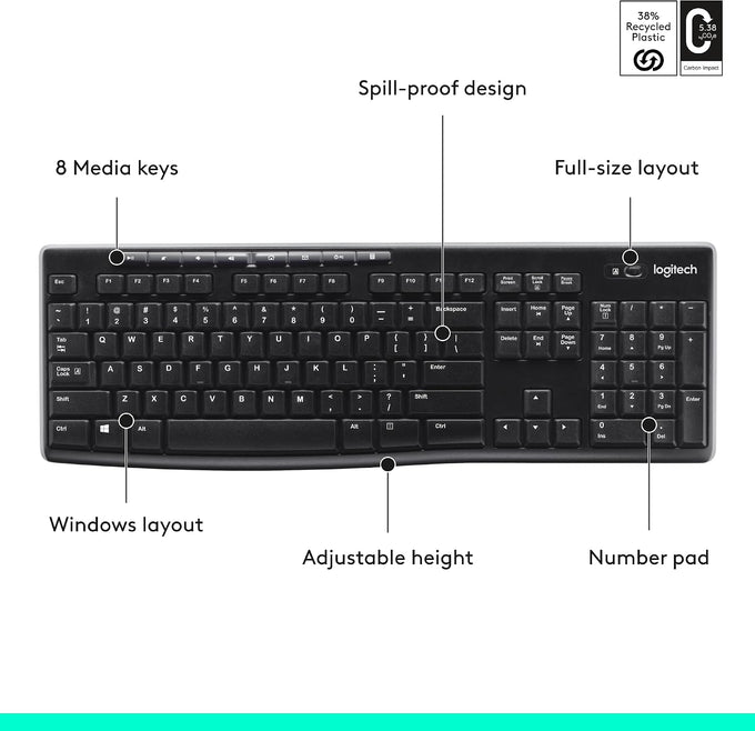 Logitech K270 Full Size Wireless Keyboard for Windows - Black