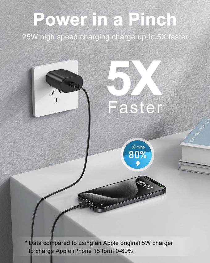 Type C Charger Fast Charging, 2Pack [10FT&6FT] Long USB C Cable with 25W Phone Super Fast Charger Block Compatible with Galaxy S25/S24/Plus/Ultra,iPhone 15/16/17/Air/Plus/Pro Max